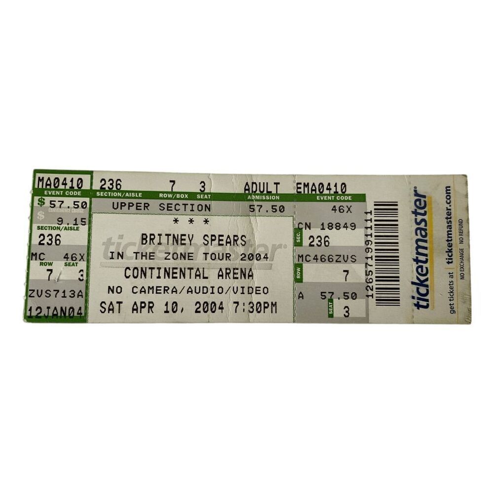 Britney Spears Continental Arena NJ April 10 2004 Concert‎ Ticket Stub